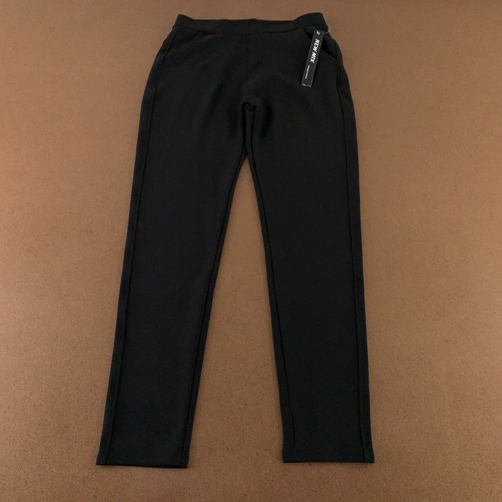 New Mix Women's Large Black Mid Rise Pocketed Pull On Skinny Ankle Pants NWT